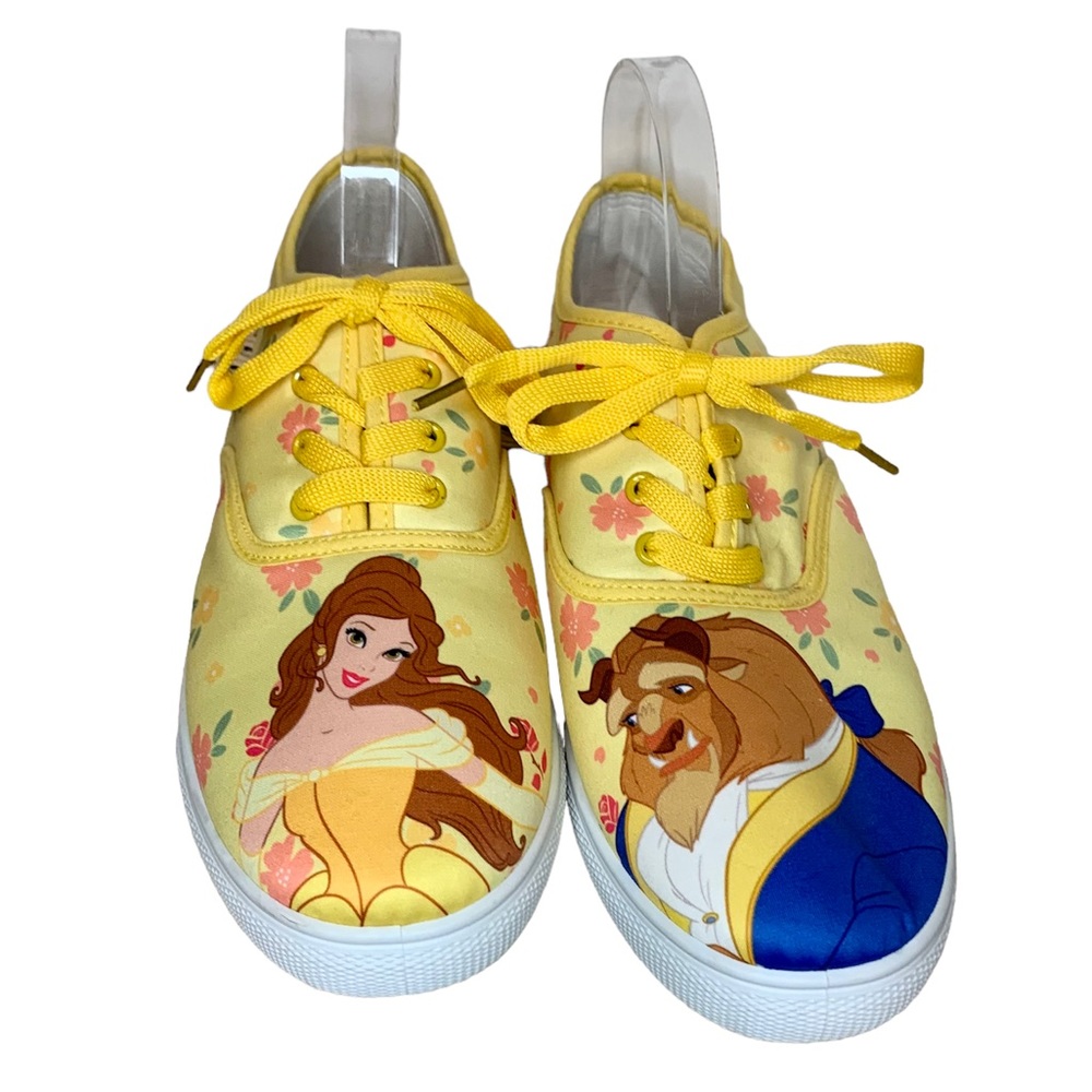 Disney Beauty And The Beast Belle & Beast Sneakers Yellow Floral Lace Up Size 11